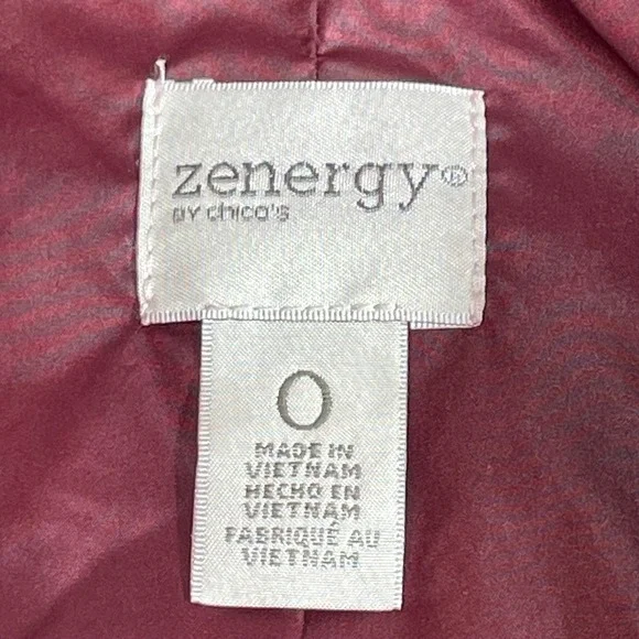 Zenergy by Chico's Quilted Embroidered Jacket Burgundy Velvet Trim Womens Size 0 - Picture 3 of 11